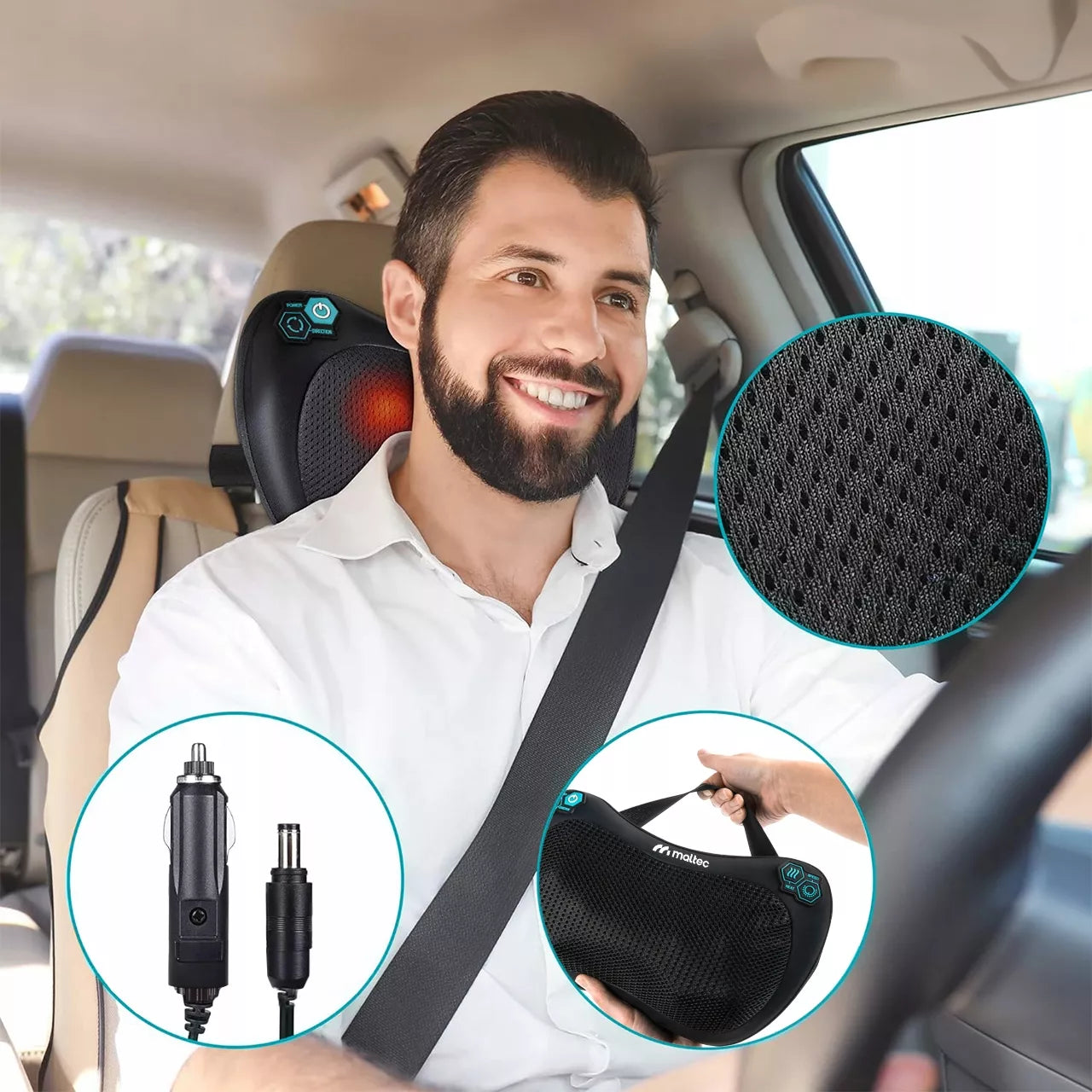 Šildanti Shiatsu masažo pagalvė nugarai, kaklui ir kojoms Maltec PRO-Comfy30W-01