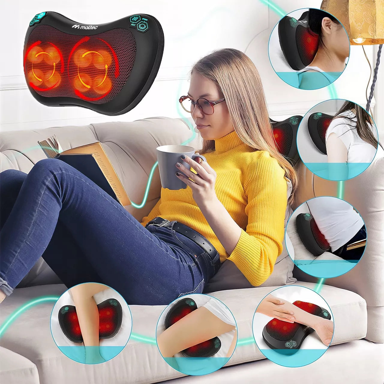 Šildanti Shiatsu masažo pagalvė nugarai, kaklui ir kojoms Maltec PRO-Comfy30W-01