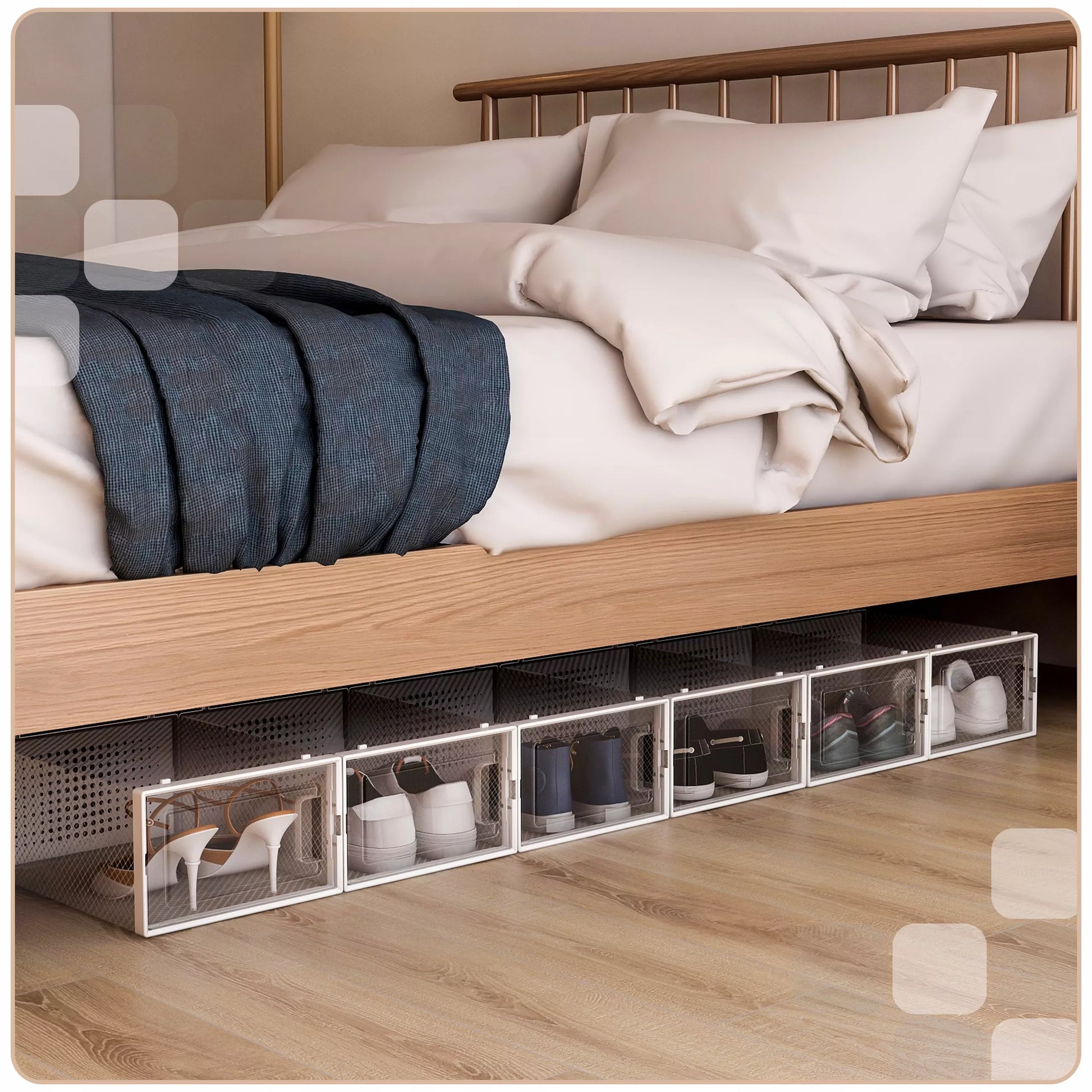 Skaidrios batų dėžės, sudedami moduliniai kokybiški „Premium“ organizatoriai, 6 vnt.