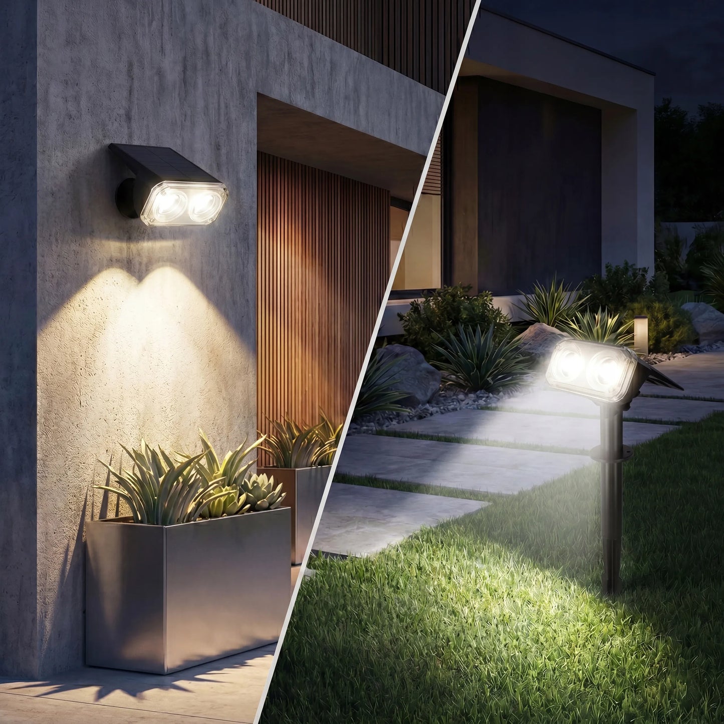 Smartled 2-in-1 saulės energija varomas LED sodo prožektorius su prieblandos jutikliu