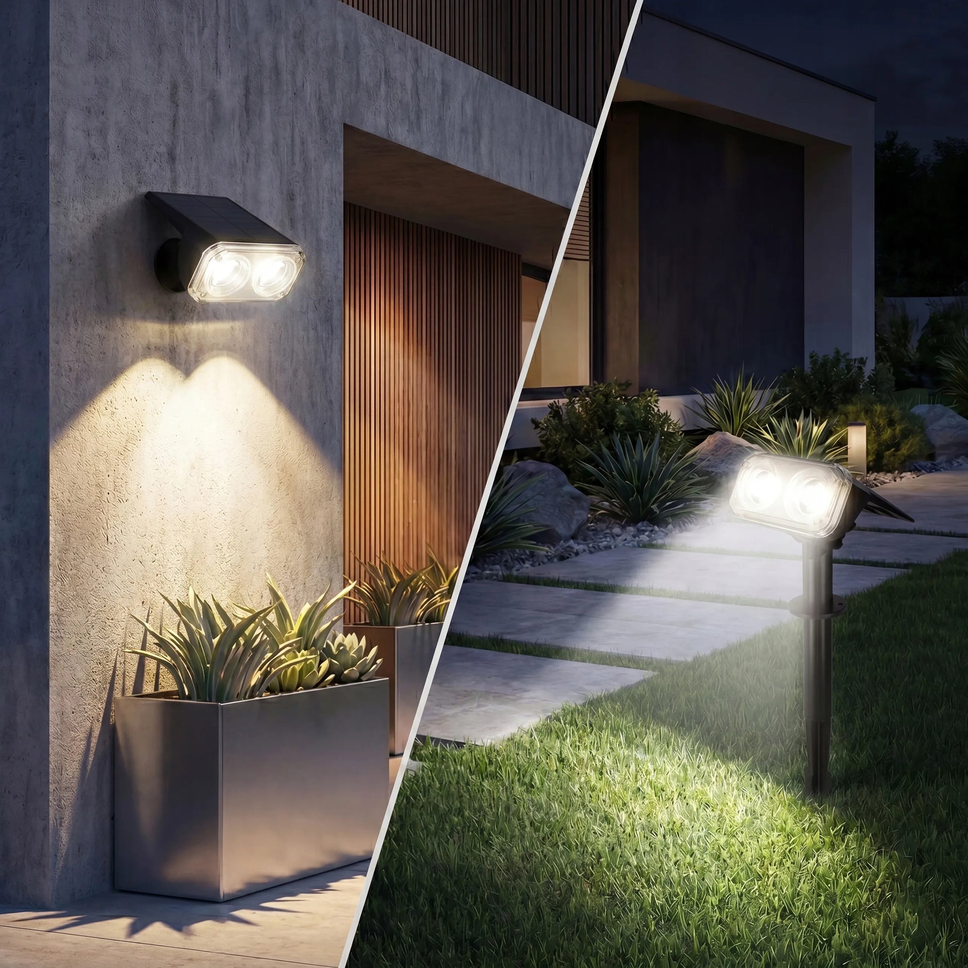 Smartled 2-in-1 saulės energija varomas LED sodo prožektorius su prieblandos jutikliu