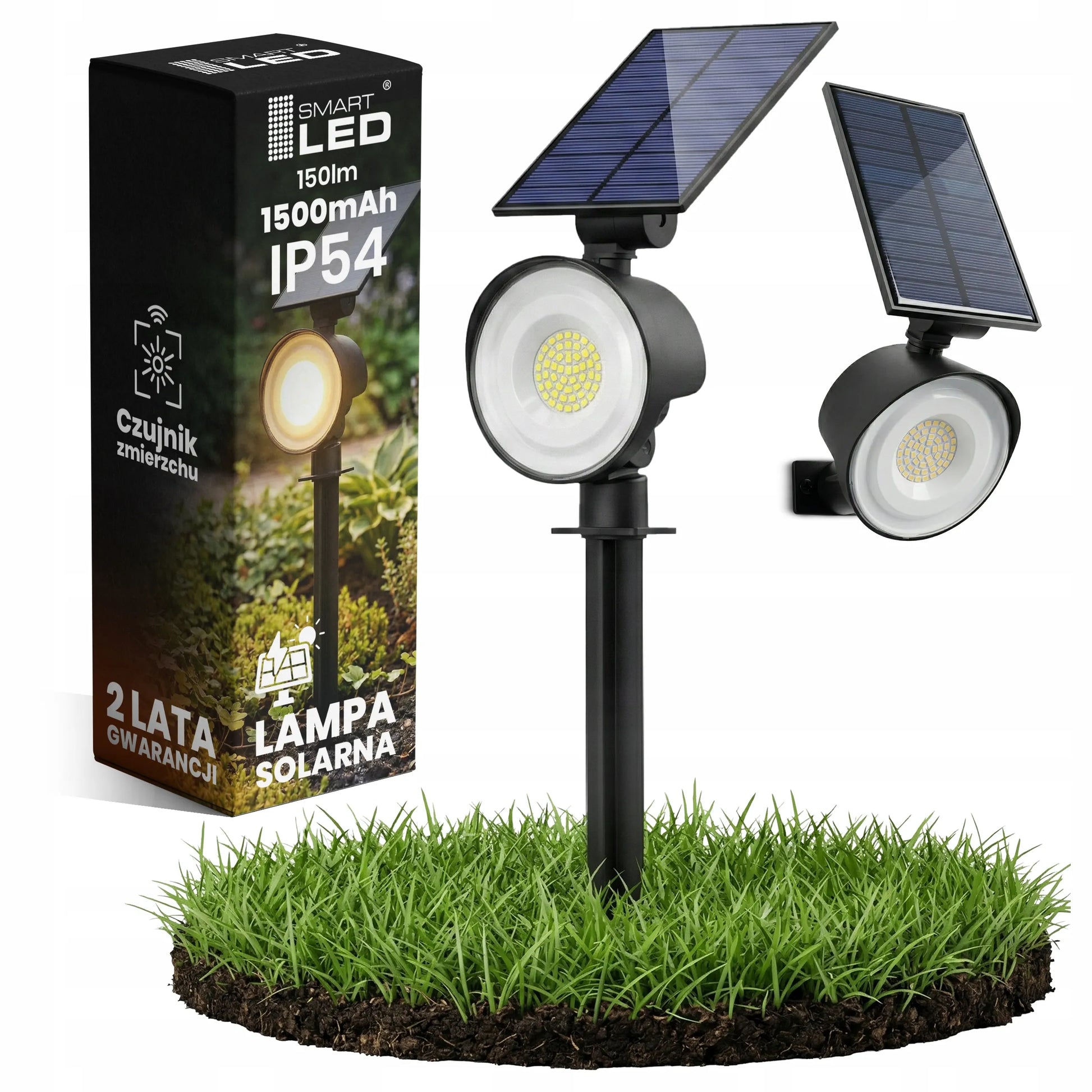 „Smartled“ saulės LED sodo lempa, prožektorius ir sieninis šviestuvas 2v1 su prieblandos jutikliu