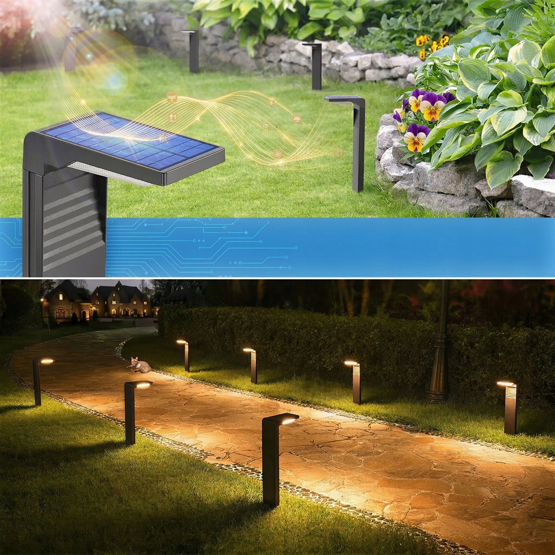 Smartled saulės LED sodo šviestuvas su smaigu, stulpelis, prieblandos jutiklis, 3000K