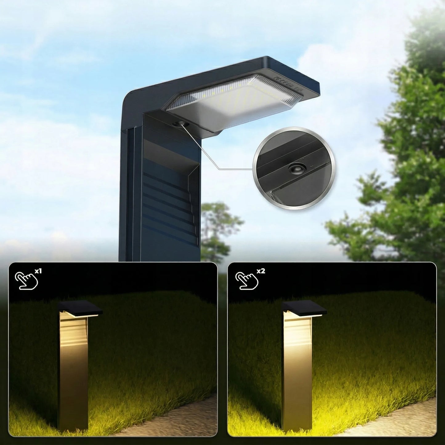 Smartled saulės LED sodo šviestuvas su smaigu, stulpelis, prieblandos jutiklis, 3000K