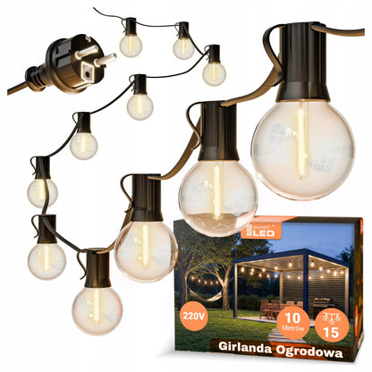 Smartled Sodo šviečianti girlianda 10M 15x LED 1W grandinė + 2x E12 lemputės dovanų