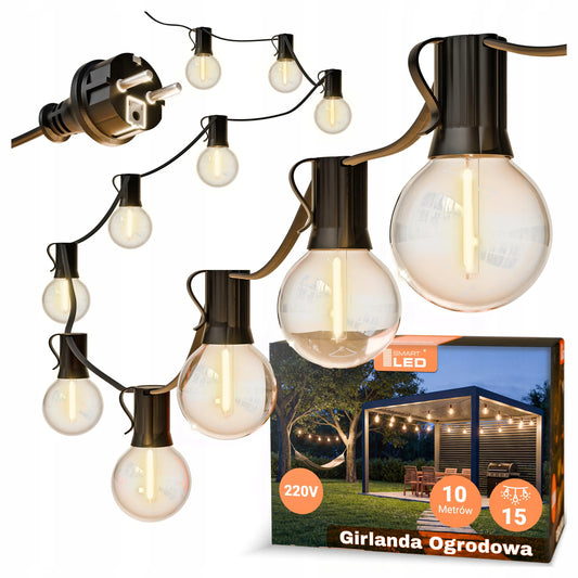 Smartled Sodo šviečianti girlianda 10M 15x LED 1W grandinė + 2x E12 lemputės dovanų