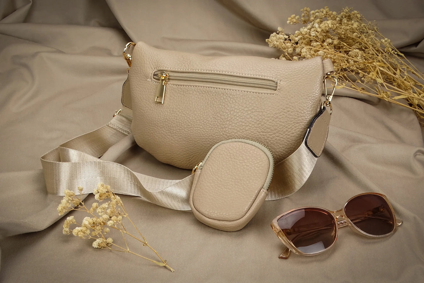 Smėlio spalvos Gracio diržinė rankinė, moteriškas crossbody krepšys su užtrauktuku