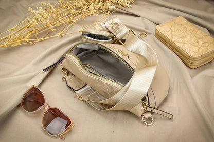 Smėlio spalvos Gracio diržinė rankinė, moteriškas crossbody krepšys su užtrauktuku