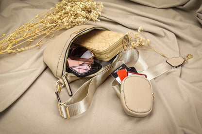 Smėlio spalvos Gracio diržinė rankinė, moteriškas crossbody krepšys su užtrauktuku