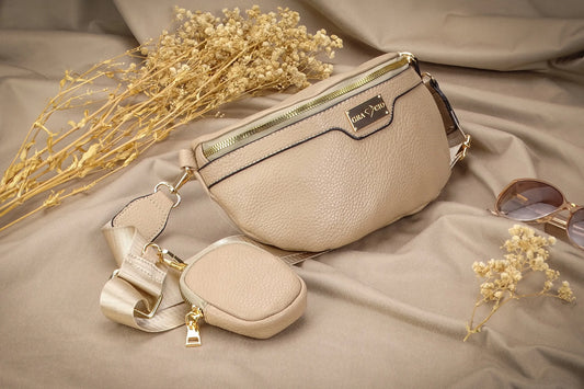 Smėlio spalvos Gracio diržinė rankinė, moteriškas crossbody krepšys su užtrauktuku