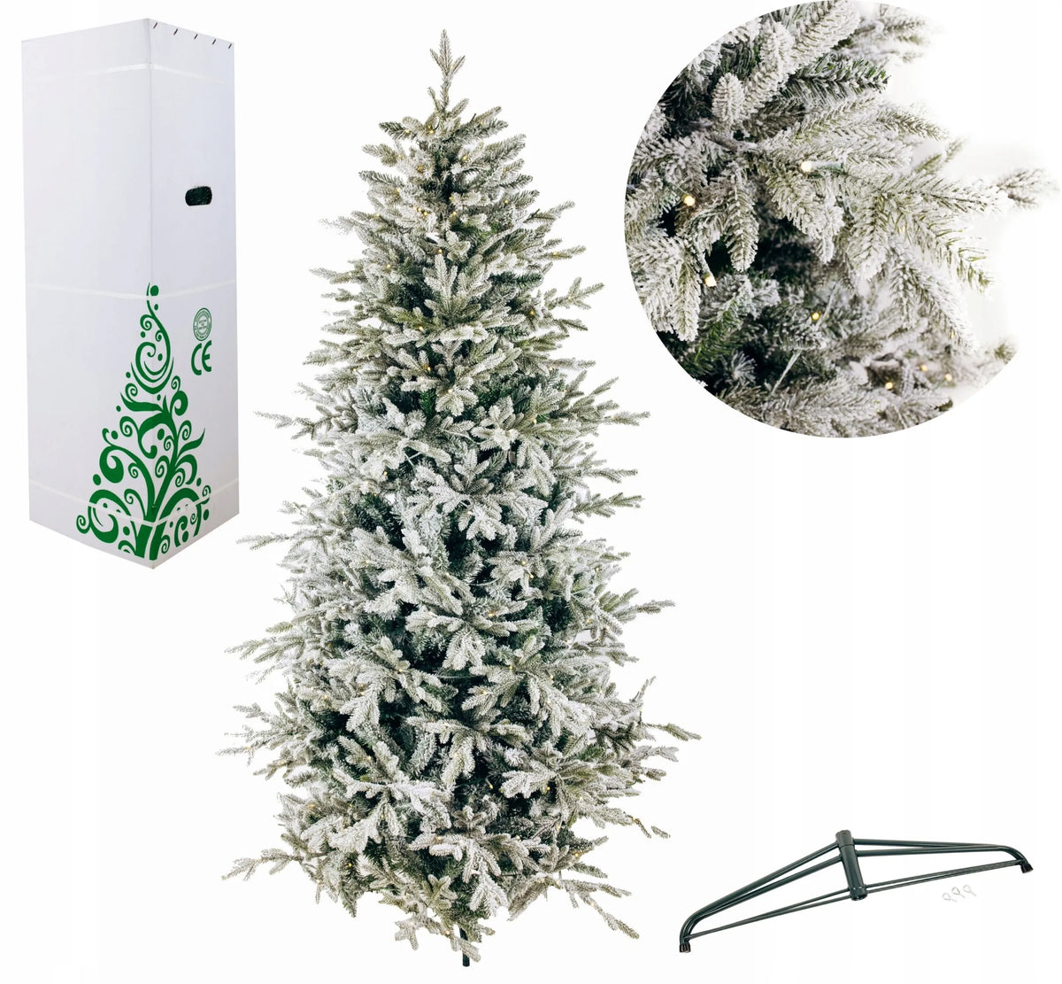 „Snowy“ arktinė eglė PE + PVC, 2,25 m, su integruota girlianda