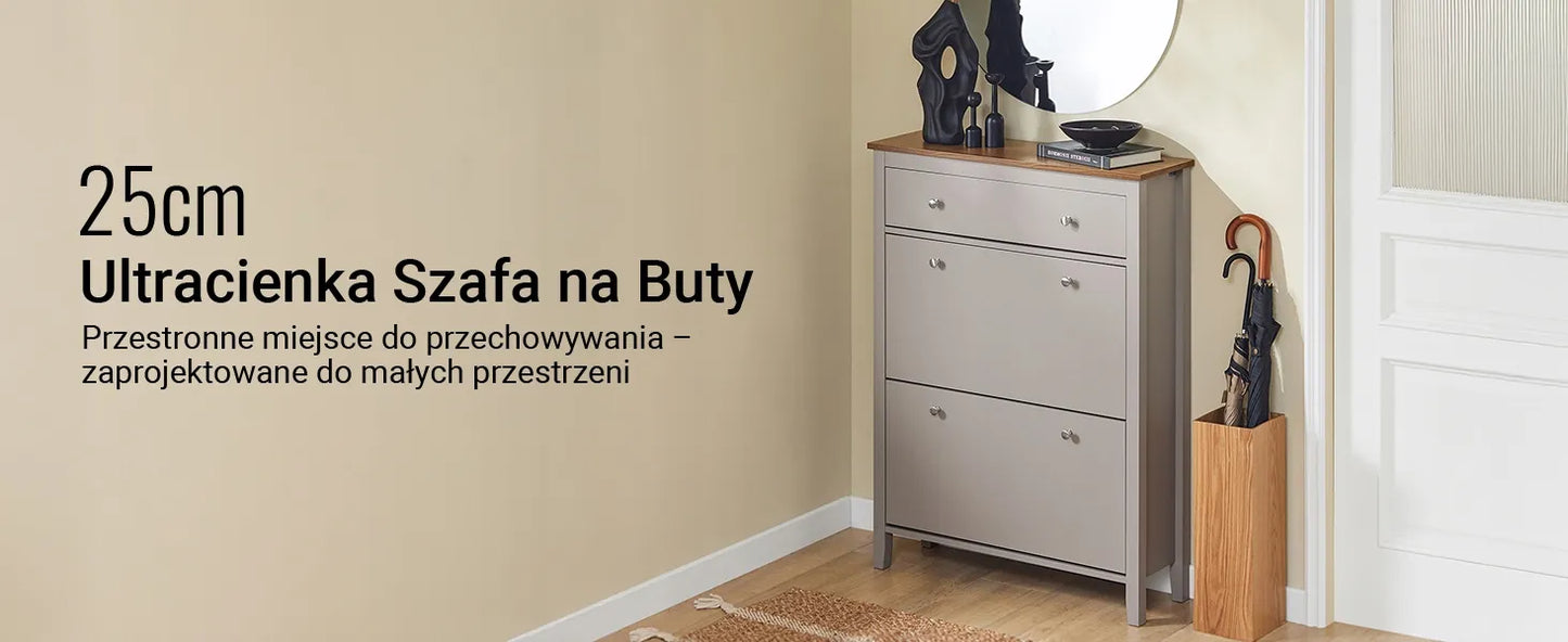 „SoBuy“ aukšta batų spintelė su atverčiamomis lentynomis ir stalčiumi prieškambariui FSR89-KA