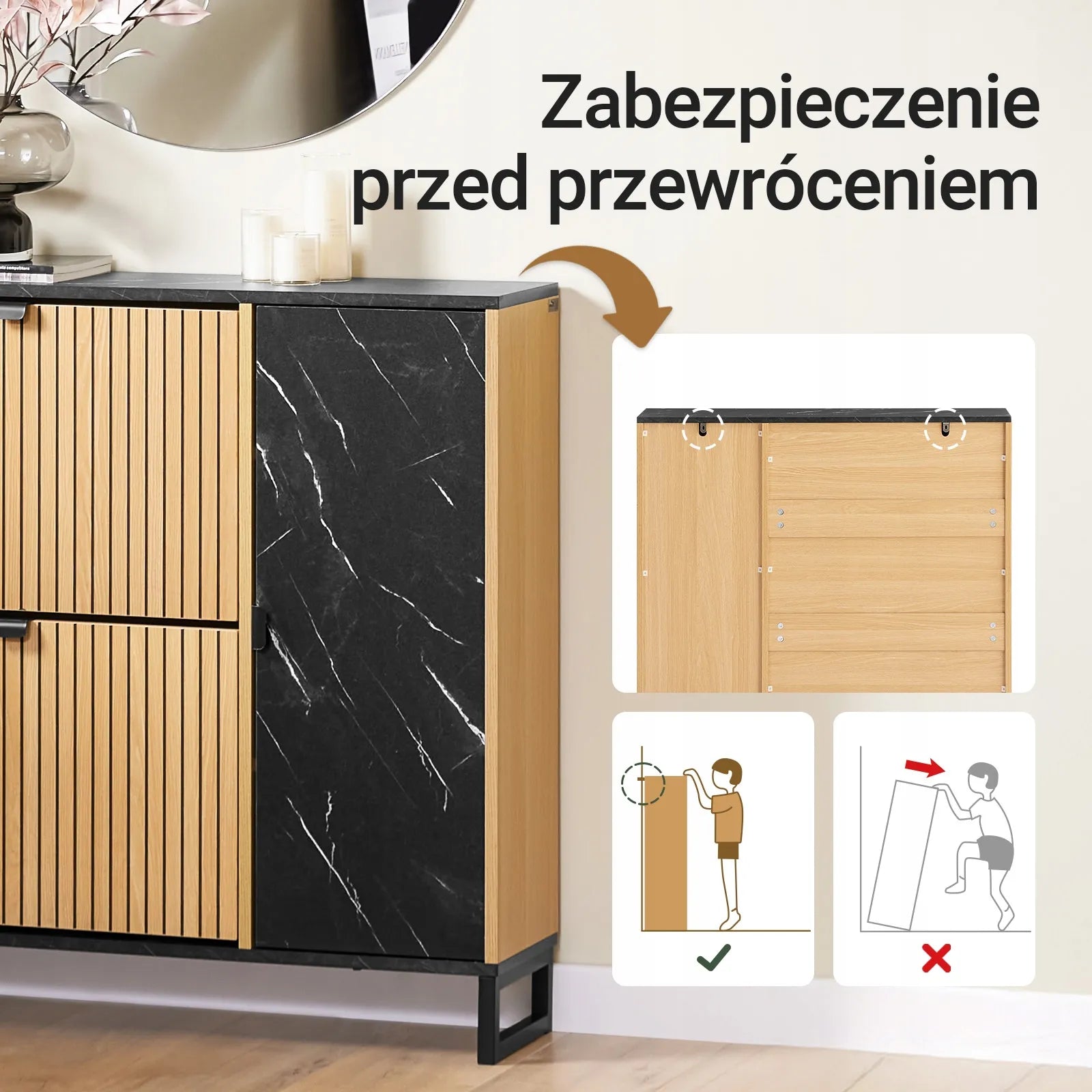 SoBuy batų spintelė su 2 durelėmis ir lentynomis, ąžuolo ir juodos spalvos, 90x24x88 cm, FSR203-N