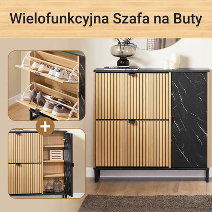SoBuy batų spintelė su 2 durelėmis ir lentynomis, ąžuolo ir juodos spalvos, 90x24x88 cm, FSR203-N