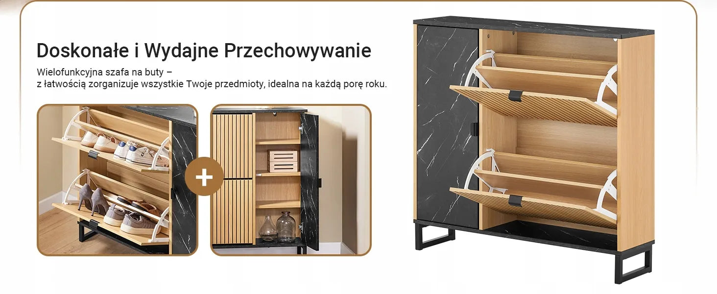 SoBuy batų spintelė su 2 durelėmis ir lentynomis, ąžuolo ir juodos spalvos, 90x24x88 cm, FSR203-N
