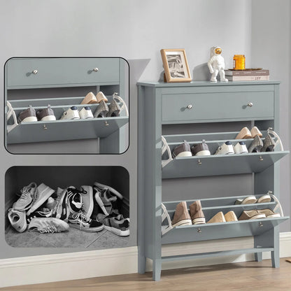 SoBuy batų spintelė su 2 durelėmis ir stalčiais prieškambariui, 25 cm, pilka, FSR89-HG