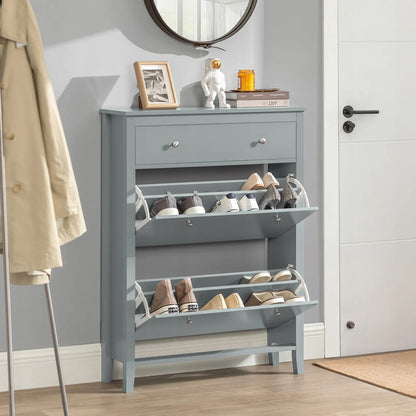 SoBuy batų spintelė su 2 durelėmis ir stalčiais prieškambariui, 25 cm, pilka, FSR89-HG
