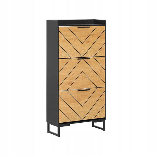 SoBuy batų spintelė su 3 durelėmis, prieškambario staliukas, juoda, 62x24 cm, FSR164-SCH