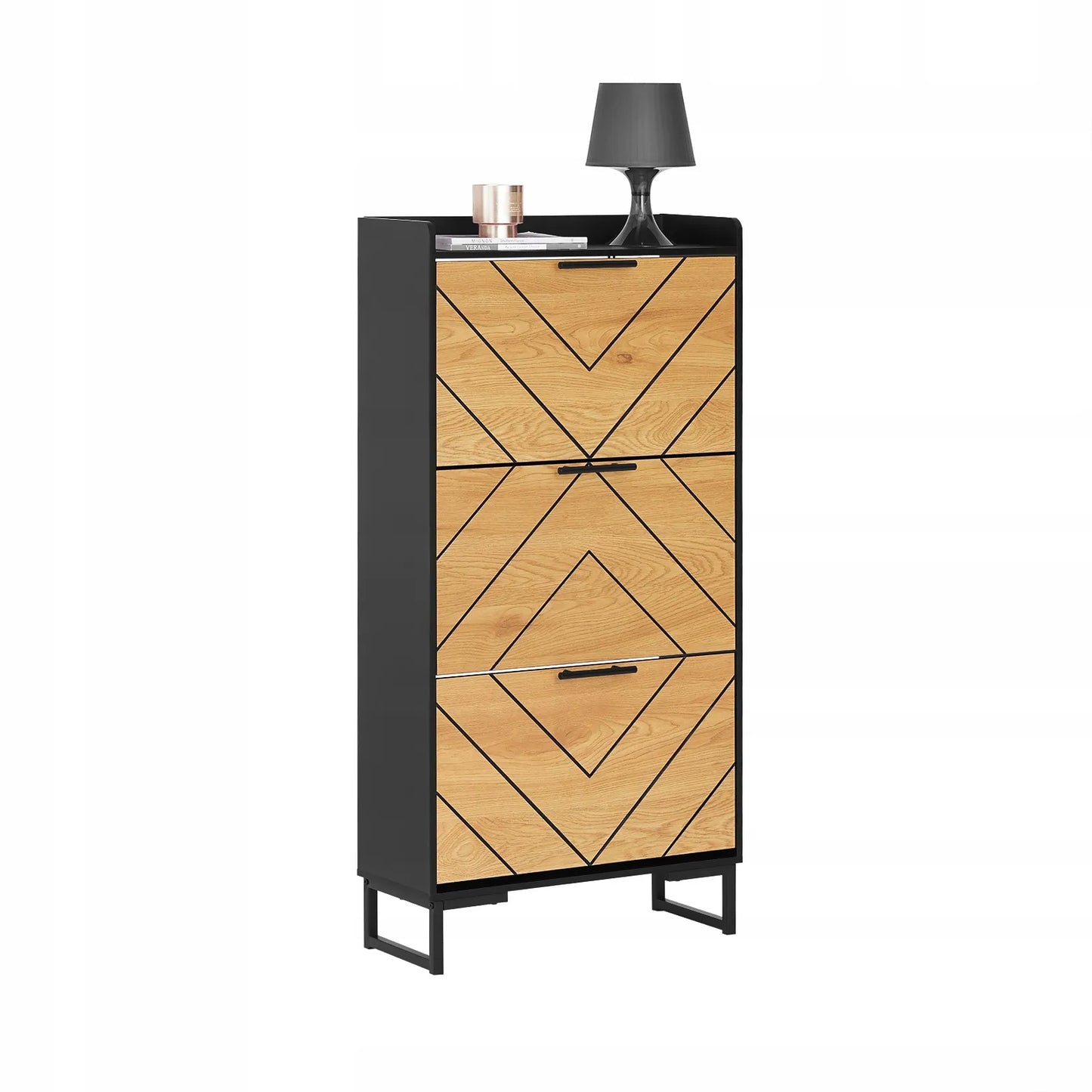 SoBuy batų spintelė su 3 durelėmis, prieškambario staliukas, juoda, 62x24 cm, FSR164-SCH