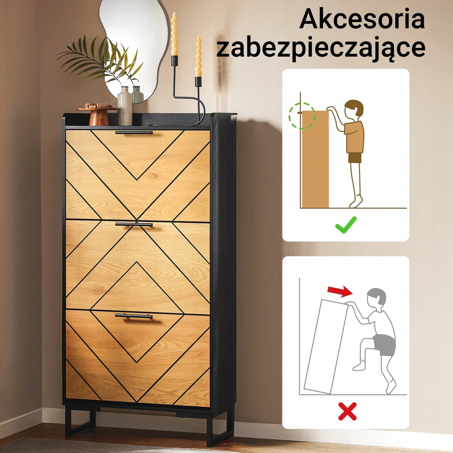 SoBuy batų spintelė su 3 durelėmis, prieškambario staliukas, juoda, 62x24 cm, FSR164-SCH