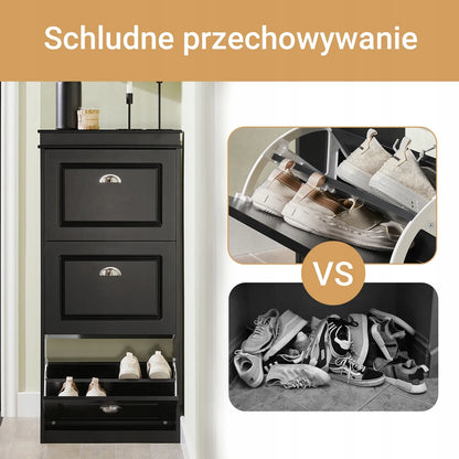 SoBuy batų spintelė su 3 durelėmis, siaura prieškambario komoda, 53x24 cm, FSR94-SCH