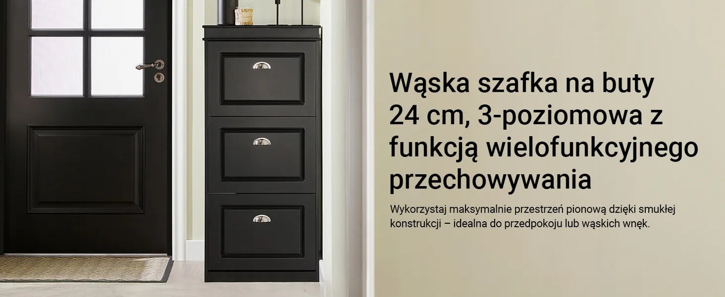 SoBuy batų spintelė su 3 durelėmis, siaura prieškambario komoda, 53x24 cm, FSR94-SCH