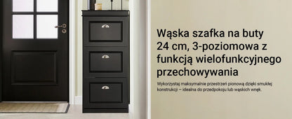 SoBuy batų spintelė su 3 durelėmis, siaura prieškambario komoda, 53x24 cm, FSR94-SCH