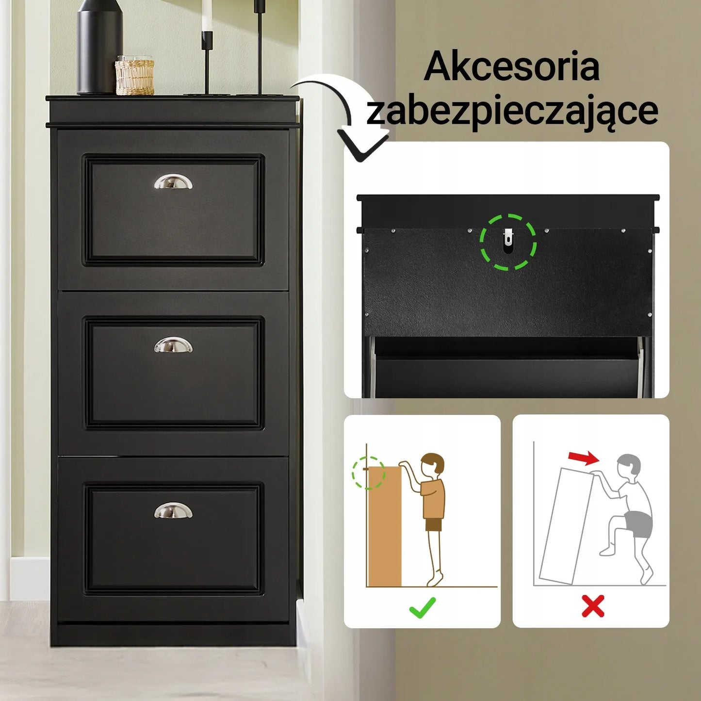SoBuy batų spintelė su 3 durelėmis, siaura prieškambario komoda, 53x24 cm, FSR94-SCH