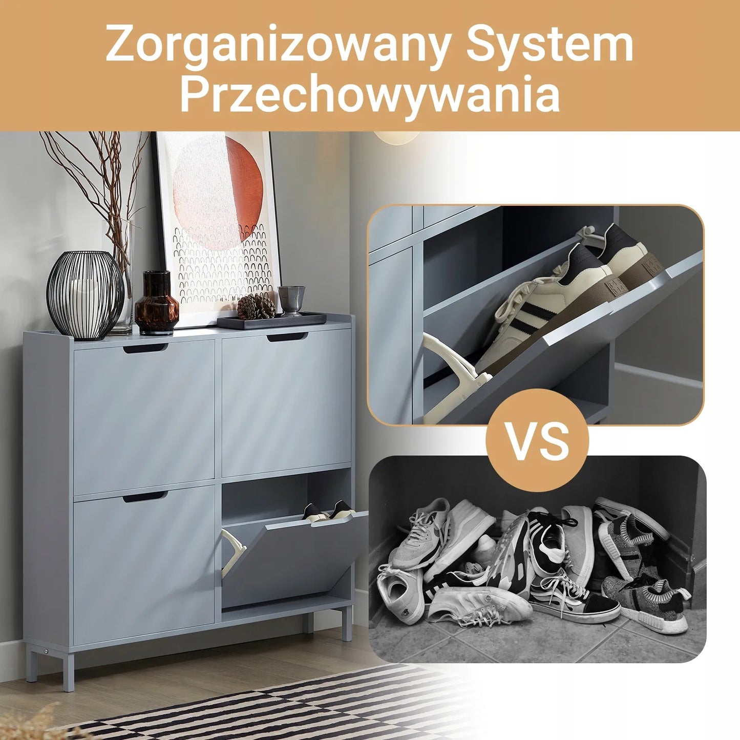 SoBuy batų spintelė su 4 nuleidžiamomis durelėmis, komoda, batų saugykla prieškambariui, 19 cm, FSR100-HG
