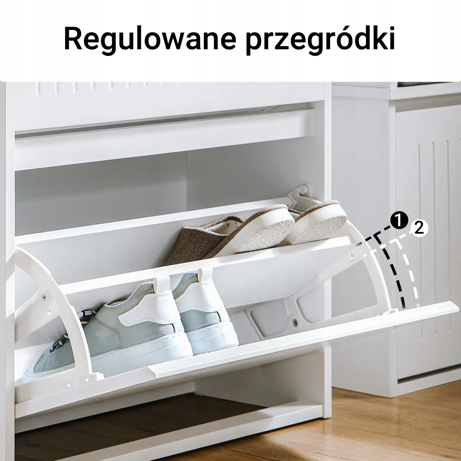 SoBuy batų spintelė su stalčiumi ir 2 atlenkiamomis durimis, prieškambario batų lentyna, 61x26 cm, FSR165-W