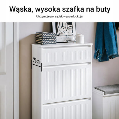 SoBuy batų spintelė su stalčiumi ir 2 atlenkiamomis durimis, prieškambario batų lentyna, 61x26 cm, FSR165-W