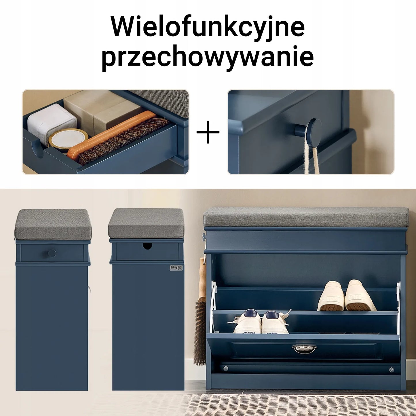 SoBuy batų spintelė su suoliuku, 24 cm gylio, FSR82-K-B