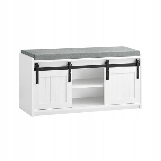 SoBuy batų spintelė-suoliukas su sėdimąja dalimi ir stumdomomis durimis 90cm FSR133-K-W