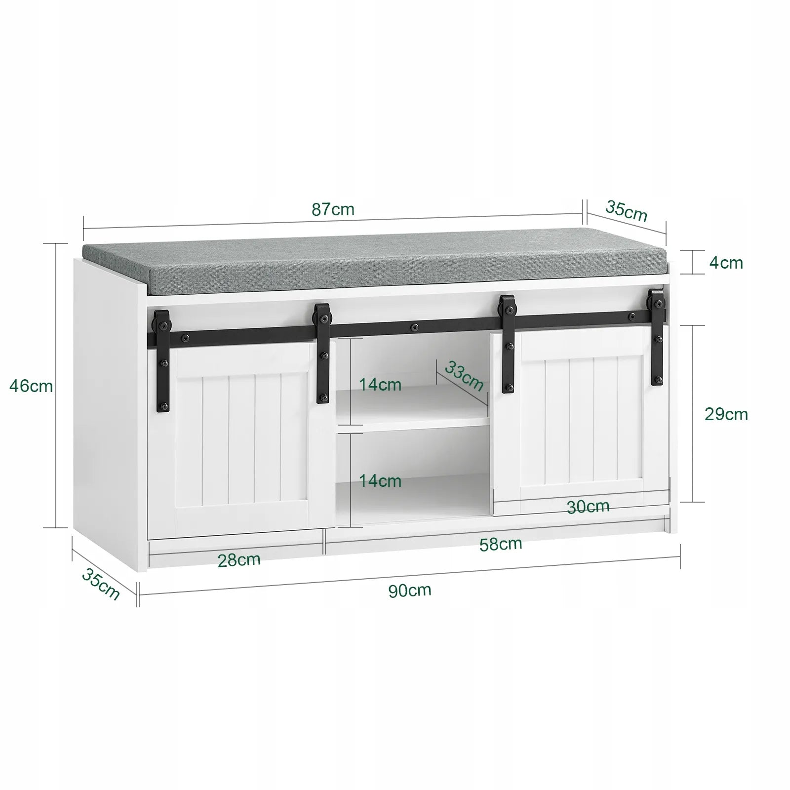 SoBuy batų spintelė-suoliukas su sėdimąja dalimi ir stumdomomis durimis 90cm FSR133-K-W