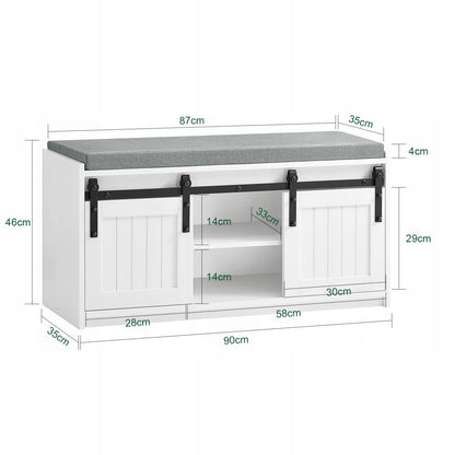 SoBuy batų spintelė-suoliukas su sėdimąja dalimi ir stumdomomis durimis 90cm FSR133-K-W
