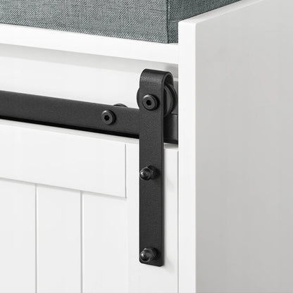 SoBuy batų spintelė-suoliukas su sėdimąja dalimi ir stumdomomis durimis 90cm FSR133-K-W