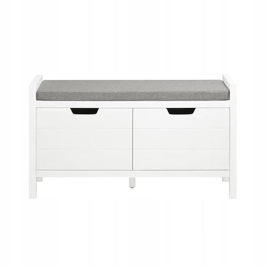 SoBuy batų suoliukas su sėdyne, prieškambario spintelė, balta, 91x30cm FSR63-W