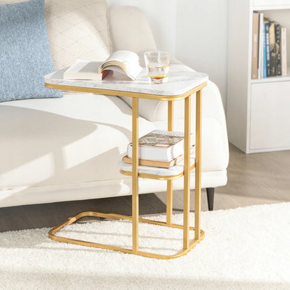 SoBuy FBT110-G auksinis šoninis staliukas su 2 lentynomis, 30 × 50 × 58 cm