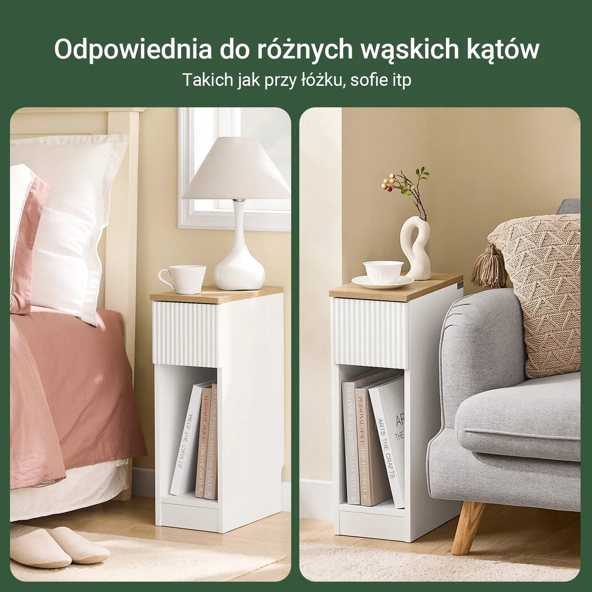 SoBuy FBT111-W balta naktinė spintelė su stalčiumi ir lentyna, 20 × 35 × 60 cm