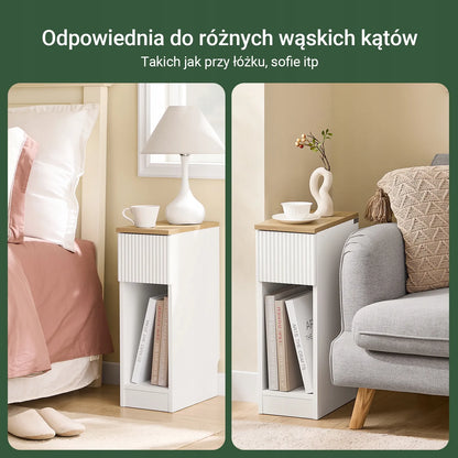 SoBuy FBT111-W balta naktinė spintelė su stalčiumi ir lentyna, 20 × 35 × 60 cm