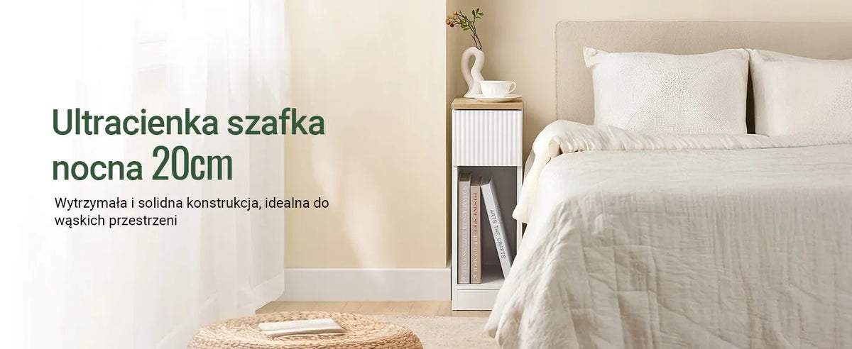 SoBuy FBT111-W balta naktinė spintelė su stalčiumi ir lentyna, 20 × 35 × 60 cm