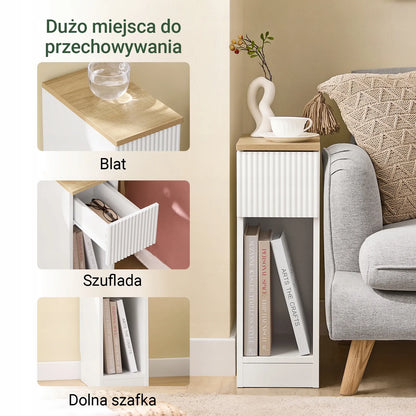 SoBuy FBT111-W balta naktinė spintelė su stalčiumi ir lentyna, 20 × 35 × 60 cm
