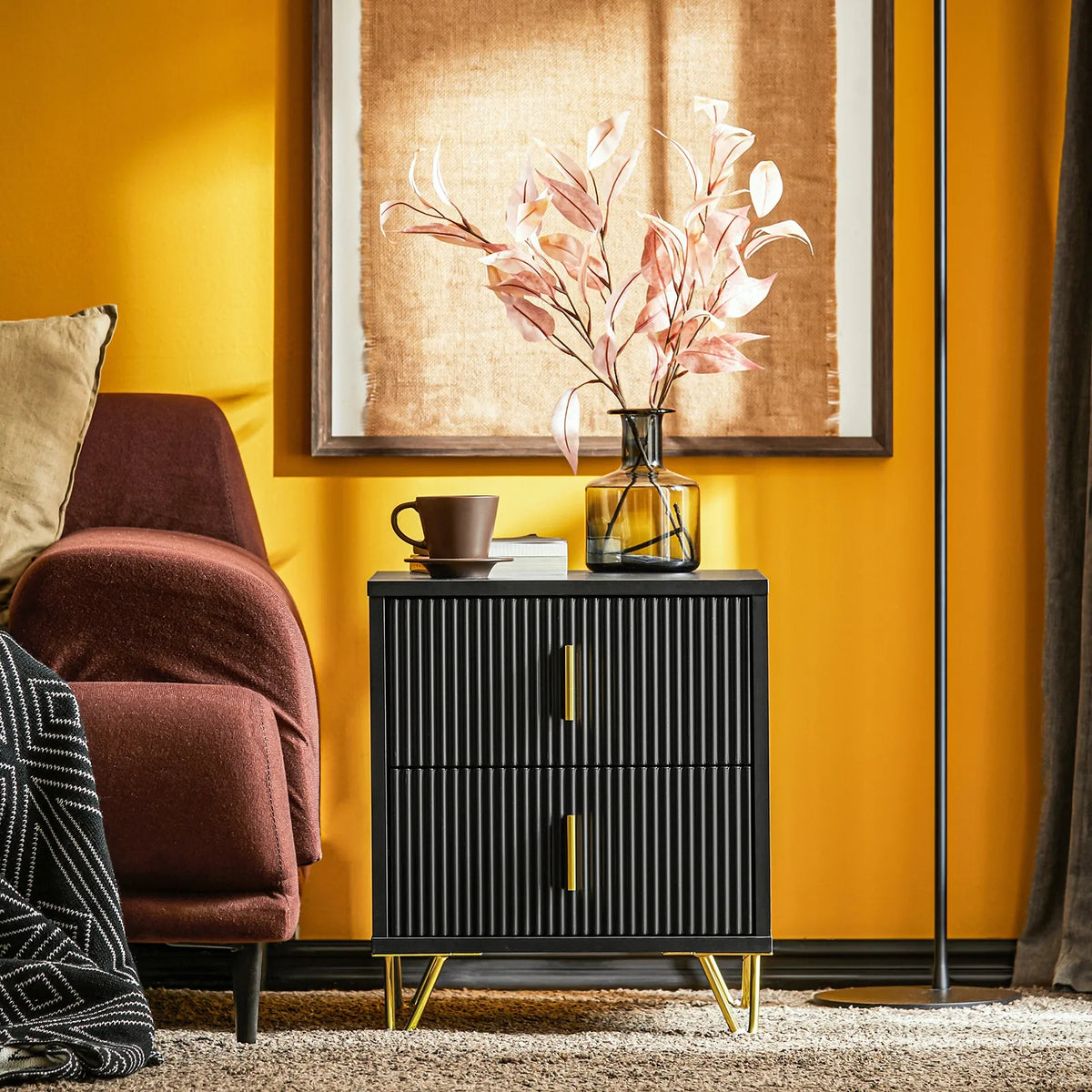 SoBuy FBT115-SCH juoda naktinė spintelė su 2 stalčiais, 40 × 40 × 47 cm