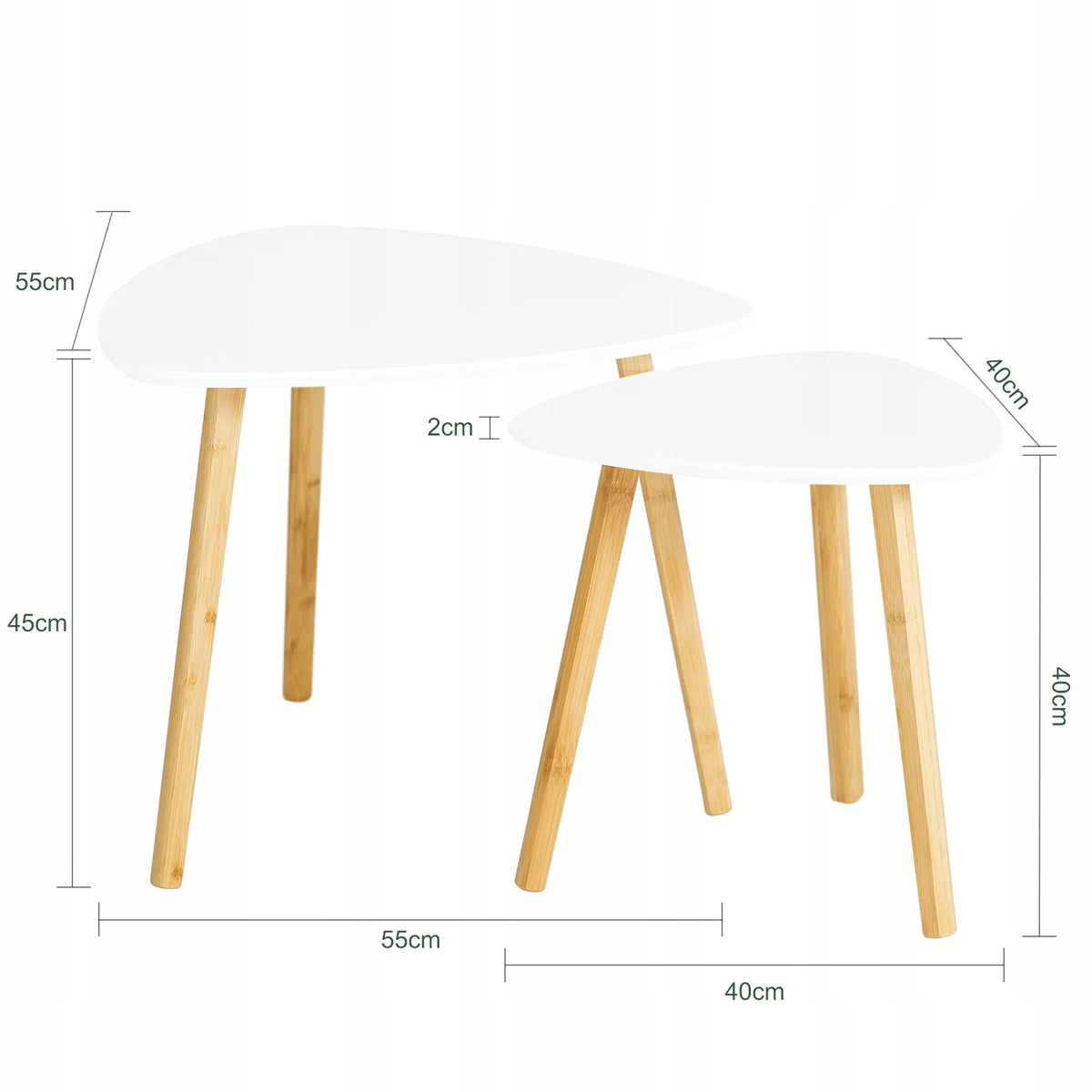 „SoBuy“ FBT74-W lofto stiliaus kavos staliukų komplektas, 2 vnt., balti, 55 × 55 × 45 cm