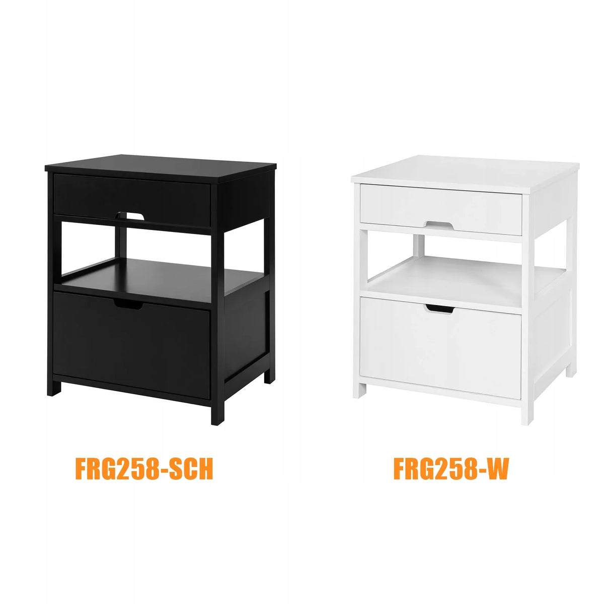 SoBuy FRG258-SCHx2 naktinių staliukų komplektas su lentyna ir 2 stalčiais, baltas, 2 vnt.