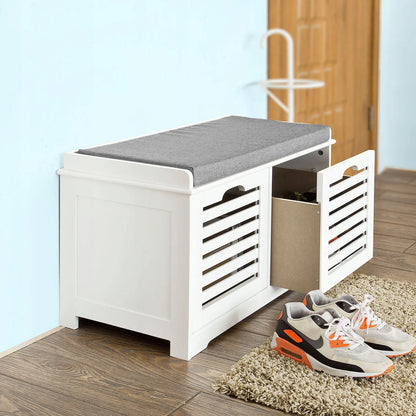 SoBuy FSR23-K-W apmuštas suoliukas su batų spintele ir lentynomis prieškambariui 71 cm