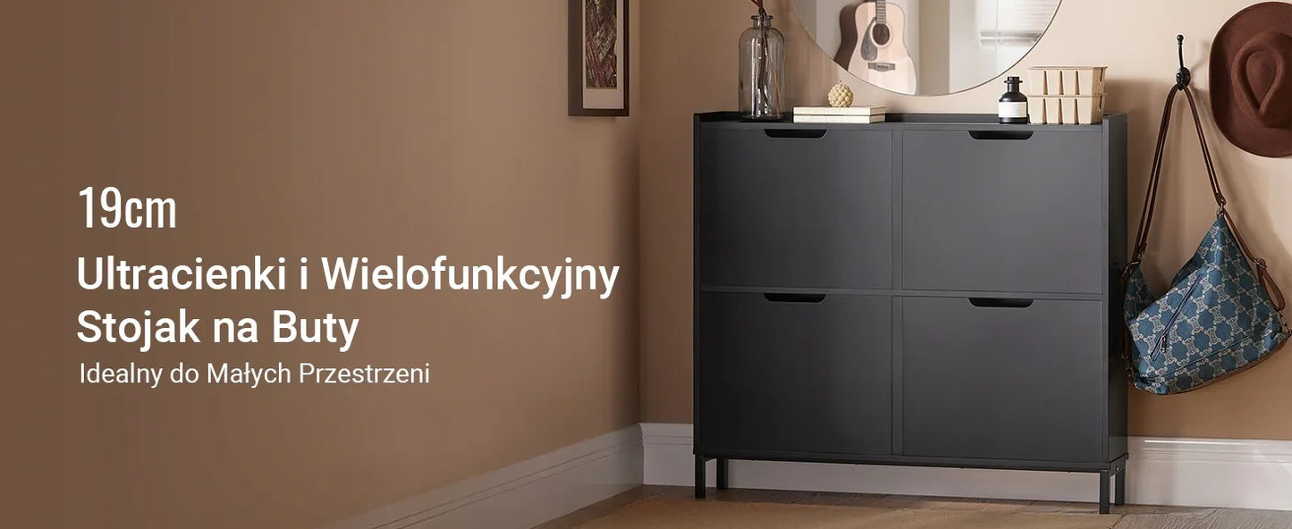 SoBuy juoda batų spintelė prieangiui su 4 durelėmis, 19 cm, FSR100-SCH