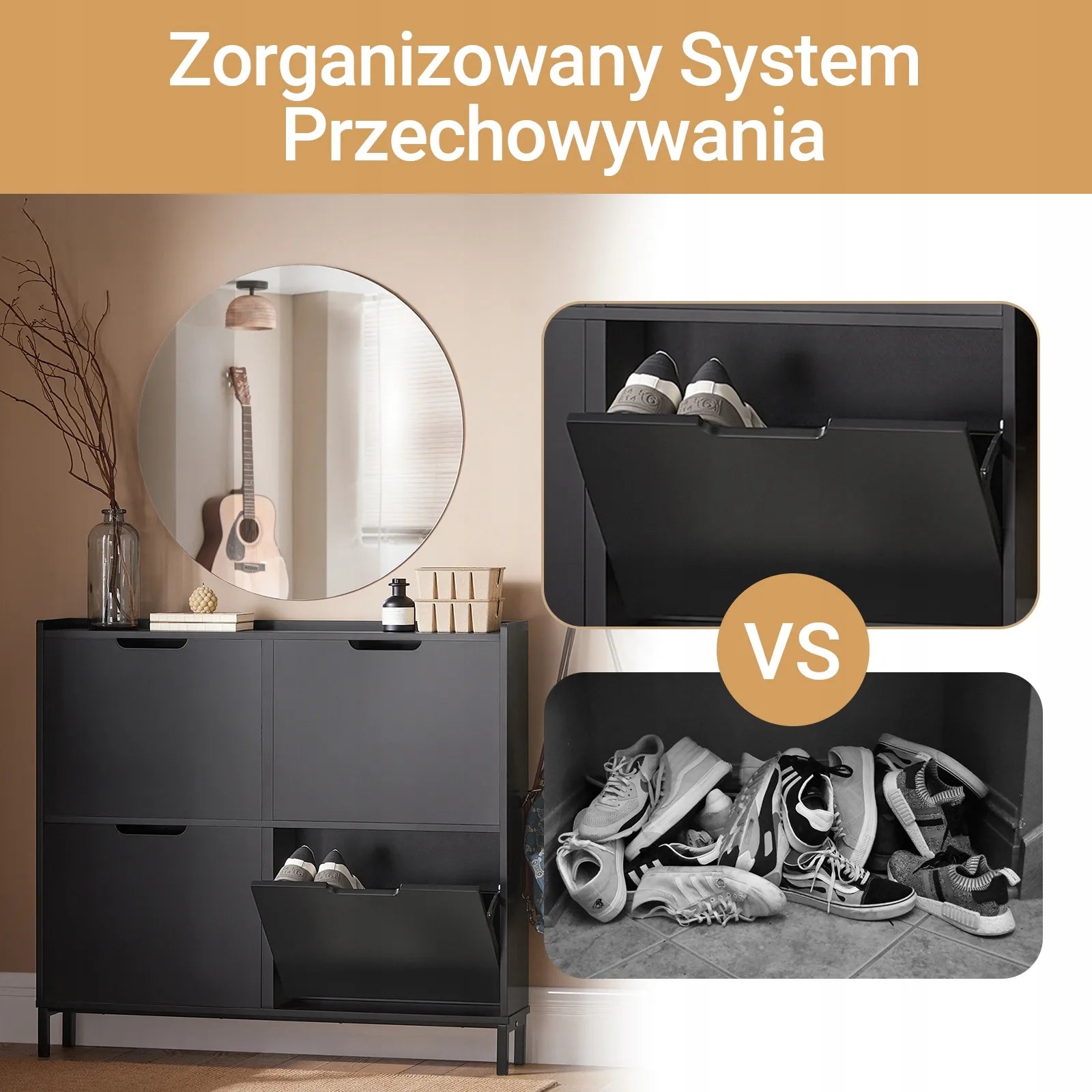 SoBuy juoda batų spintelė prieangiui su 4 durelėmis, 19 cm, FSR100-SCH