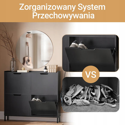 SoBuy juoda batų spintelė prieangiui su 4 durelėmis, 19 cm, FSR100-SCH
