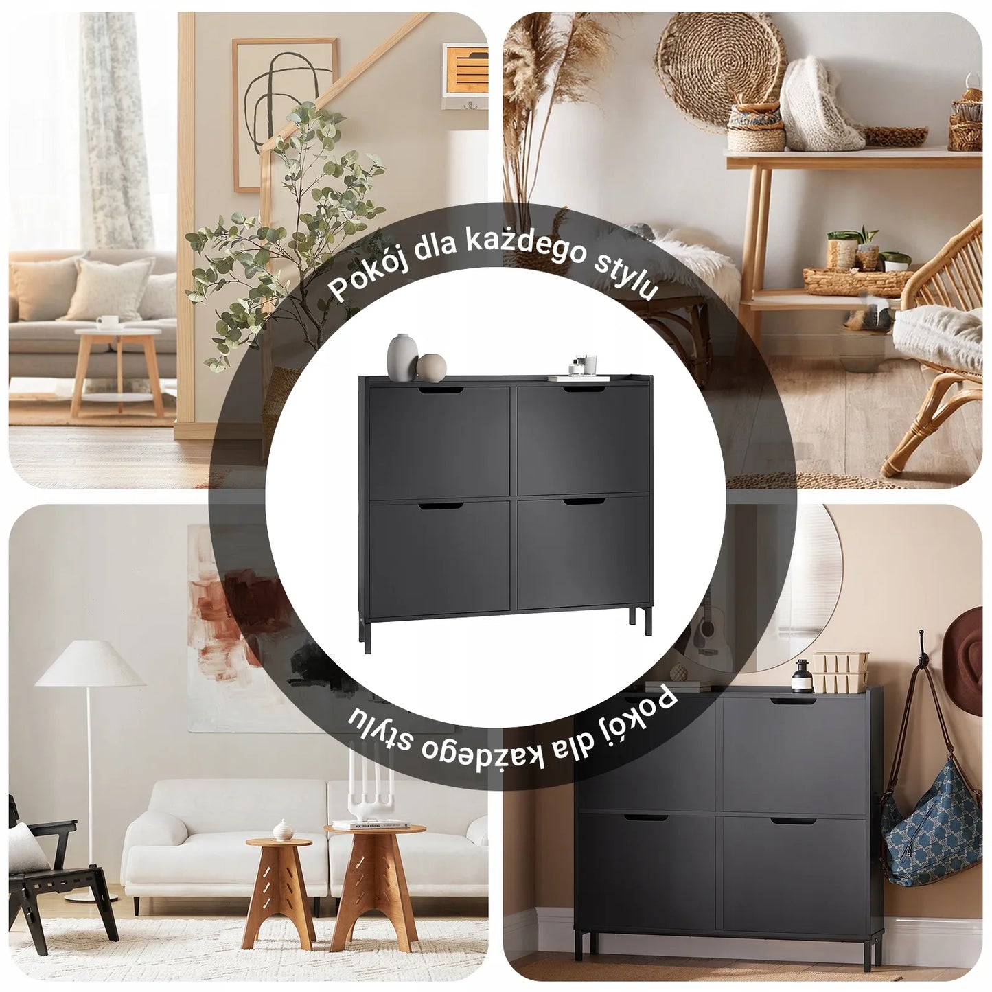 SoBuy juoda batų spintelė prieangiui su 4 durelėmis, 19 cm, FSR100-SCH